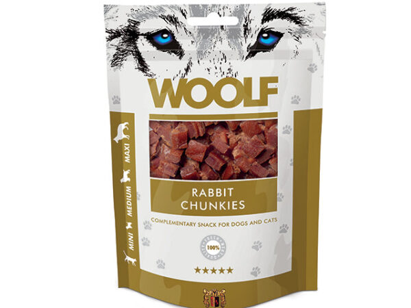 Qpet - Woolf Kanin Chunkies 100g, Kornfri, lavt fedtindhold - Hundegodbidder