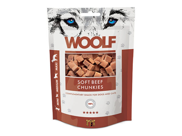 Qpet - Woolf Okse Chunkies 100g, Kornfri, lavt fedtindhold - Hundegodbidder